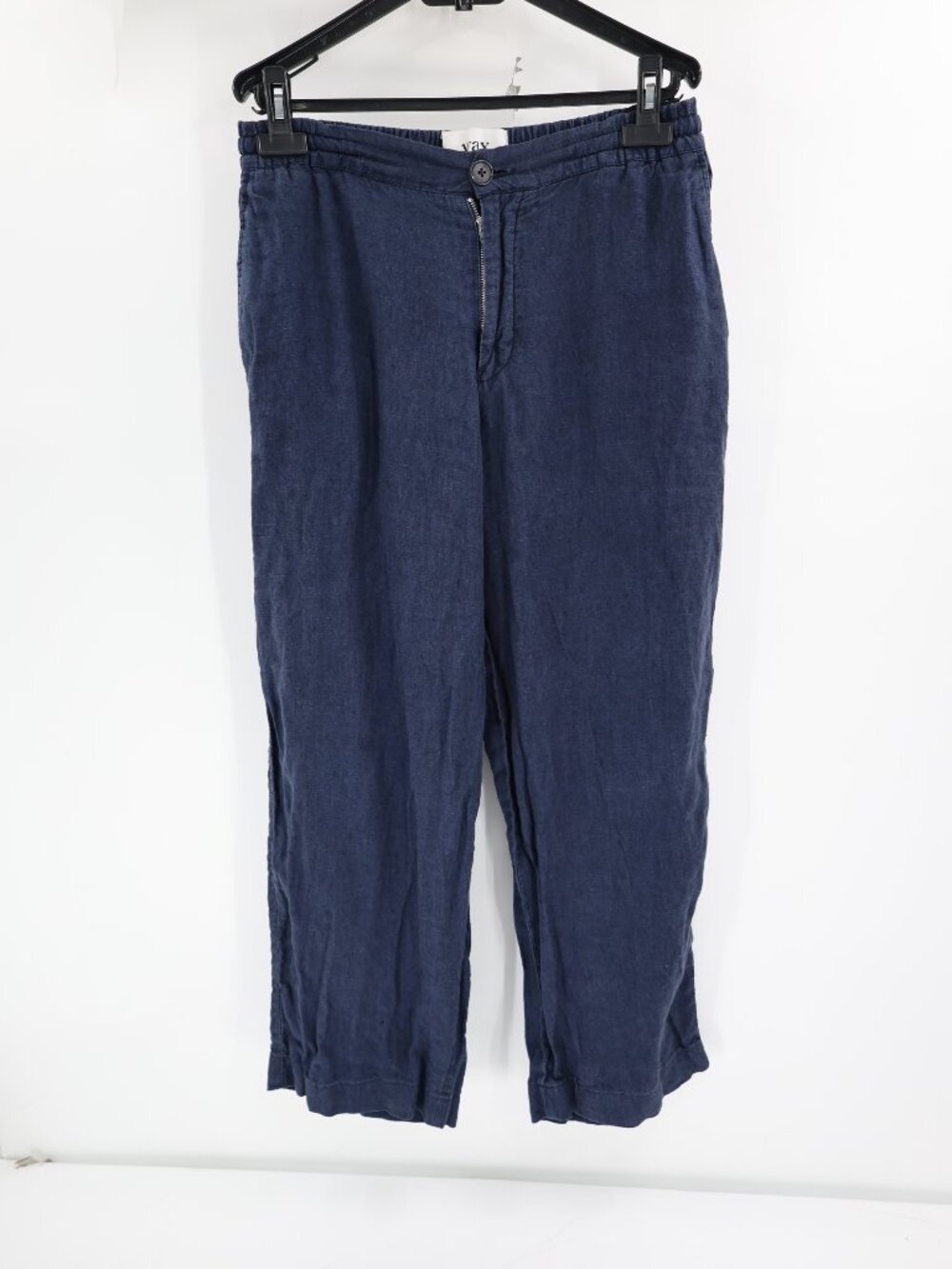 Wax London Trousers Men’s 32 Linen Flat Front Drawstring Elastic Waist Navy Blue